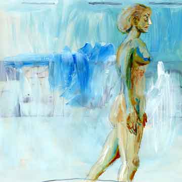 Acrylmalkurs, aktmalerei im Atelier Au in München, Aktmalerei mit Frau stehend von der Seite